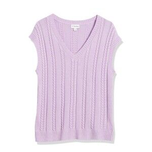 The Drop Women's Frankie Loose Fit V-neck Cable Vest Light Purple Size XL NWT